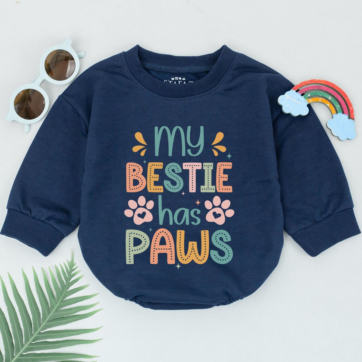 Personalized My Bestie Has Paws Romper Retro Pet Bestie Baby Romper Best Friend Outfits Pet Lover Ba
