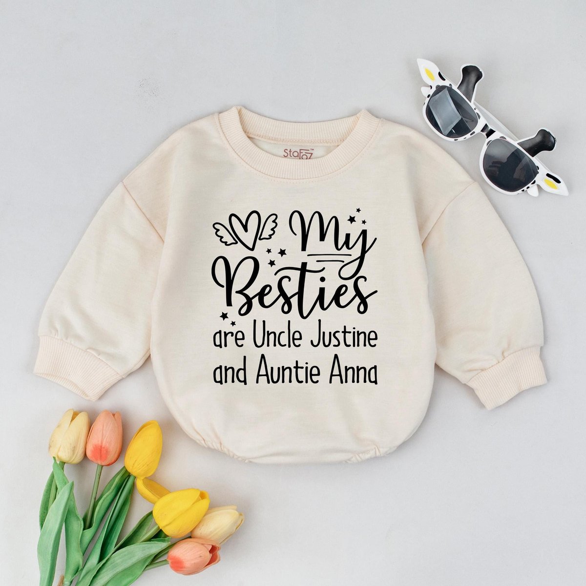 Personalized My Besties Are Auntie And Uncle Name Baby Romper Custom Uncle And Aunt Toddler Outfit G 189