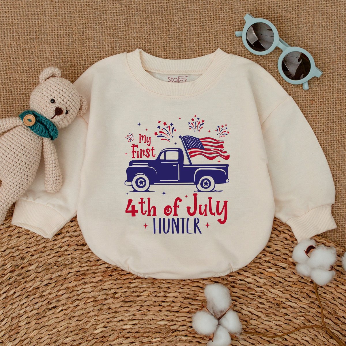Personalized My First 4th of July Truck Romper Patriotic Baby Bodysuit 4th of July Clothes Newborn B 170