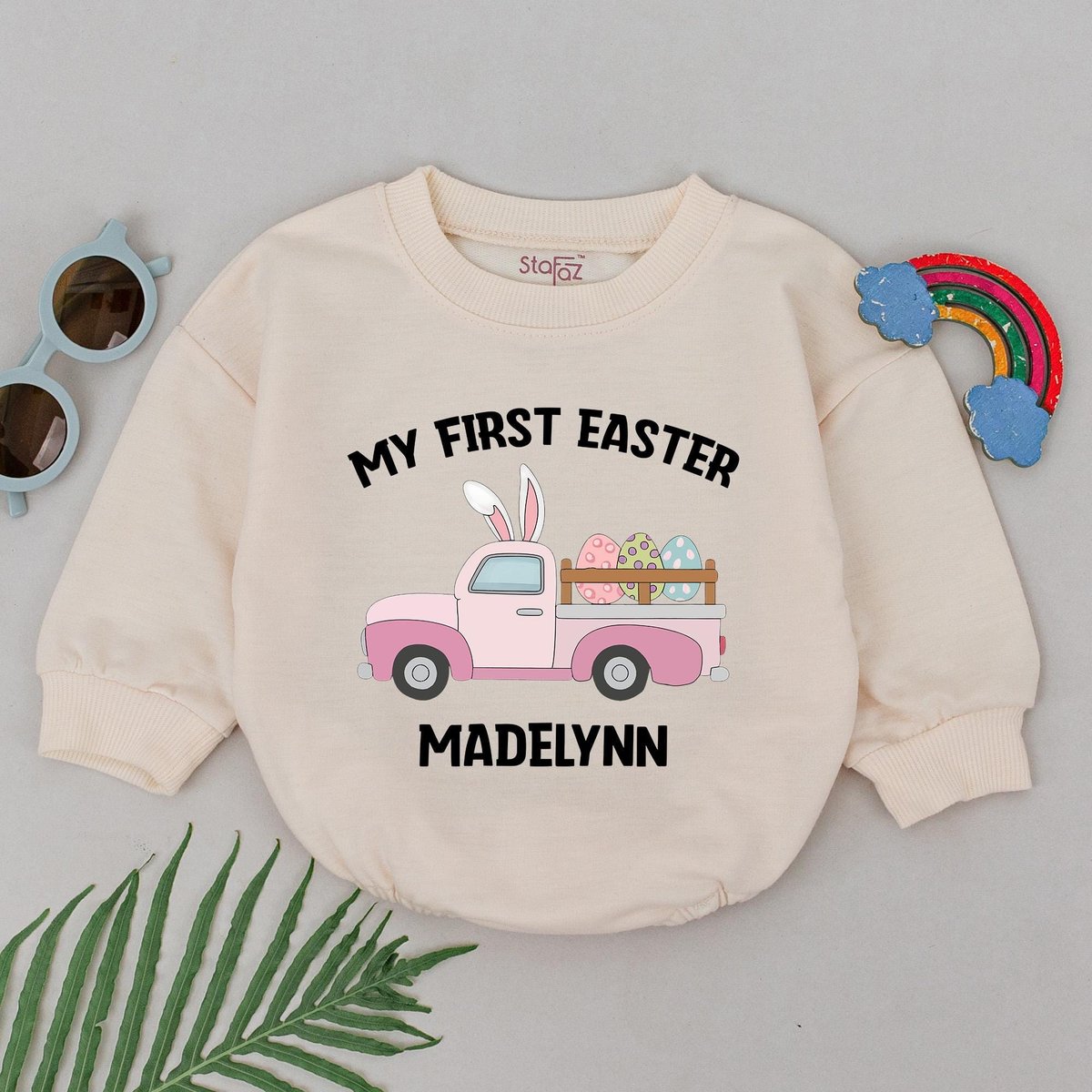 Personalized My First Easter Romper Retro Easter Day Bodysuit Little Bunny Bodysuit Bunny Ears Baby