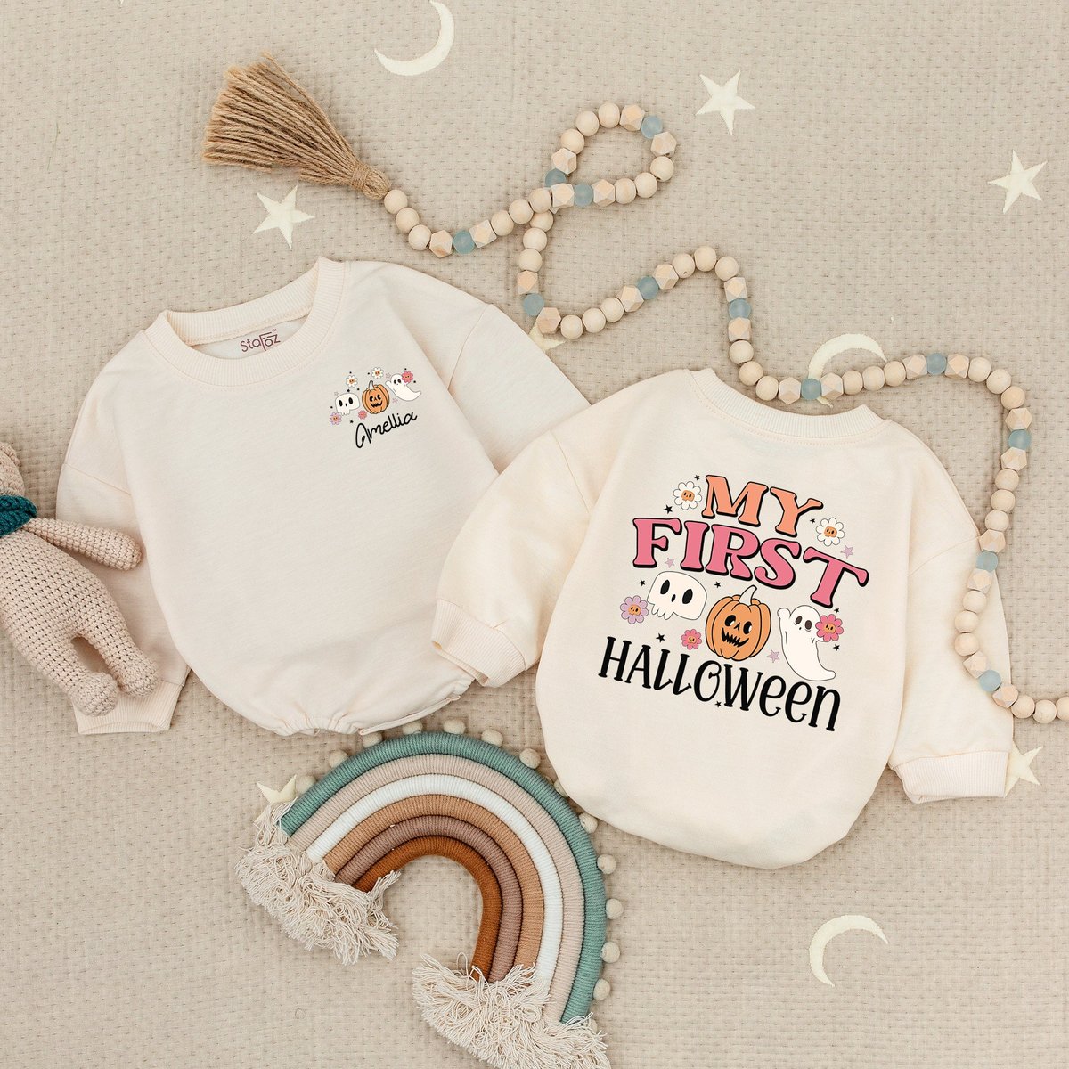 Personalized My First Halloween Baby Romper Halloween Baby Boy Girl Outfit Pumpkin Ghost Halloween C