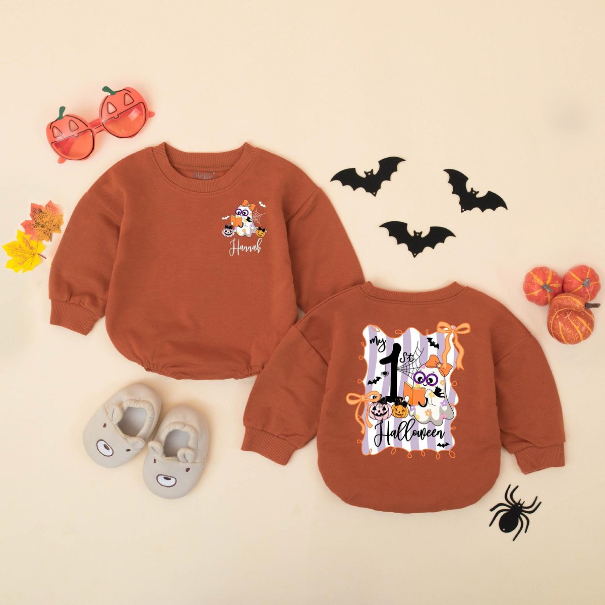 Personalized My First Halloween Baby Romper Custom Name Fall Baby Outfit 1st Halloween Ghost Romper 432