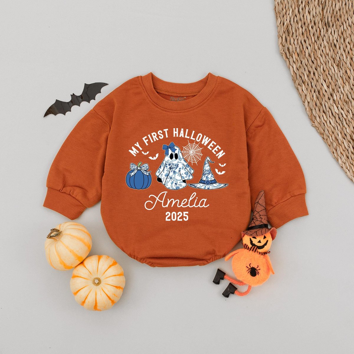 Personalized My First Halloween Baby Romper Spooky Boo Baby Bodysuit First Halloween Baby Outfit Cut