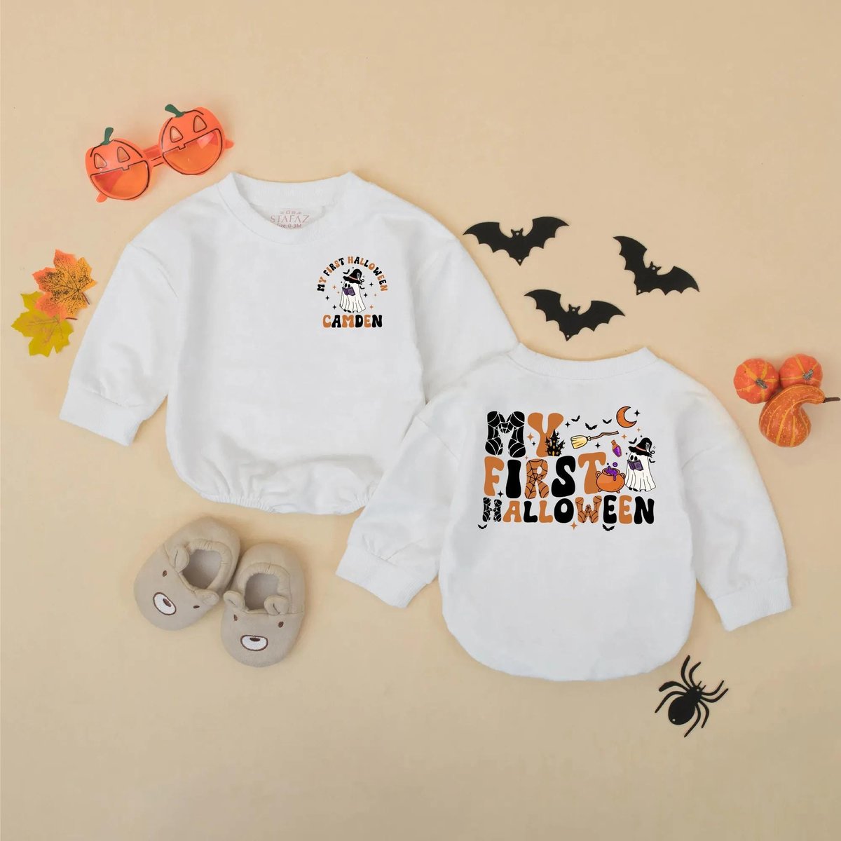 Personalized My First Halloween Baby Romper Retro Halloween Baby Boy Bodysuit Custom Infant Fall Out 435