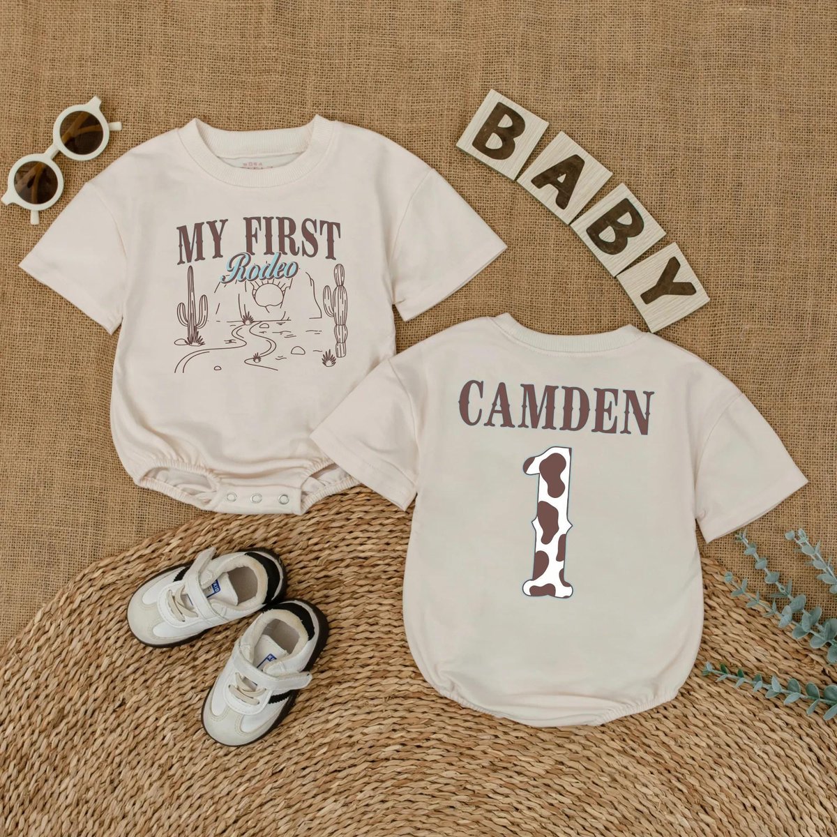 Personalized My First Rodeo Baby Romper First Birthday Outfit Western Themed Baby Shirt Custom Name 430