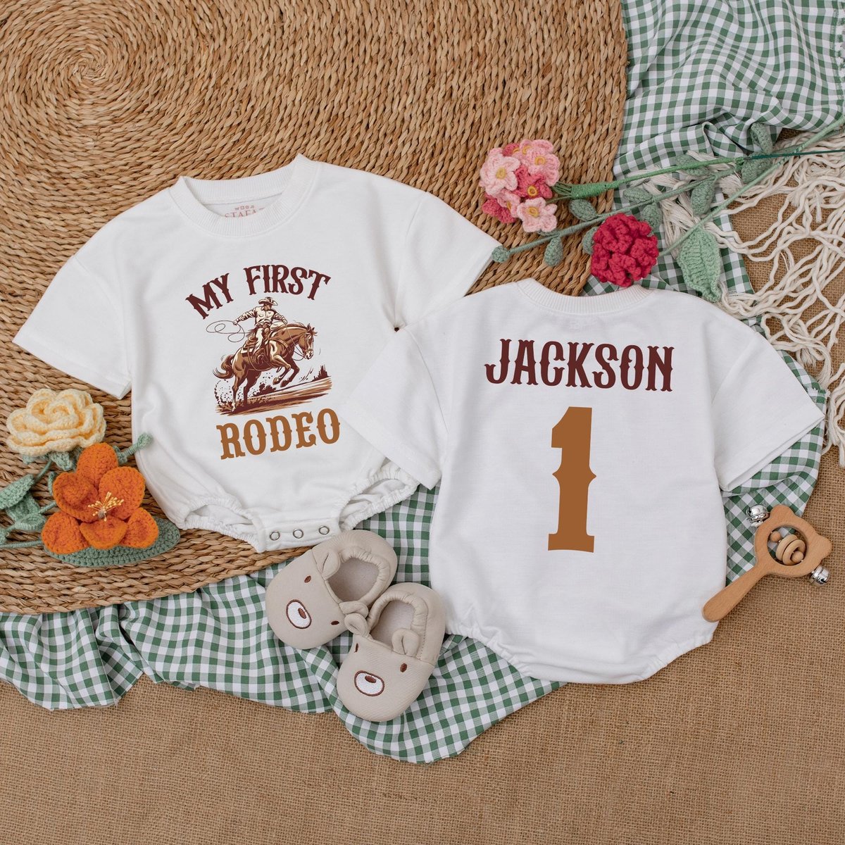 Personalized My First Rodeo Romper 1st Rodeo Birthday Bodysuit Western Cowboy Baby Outfit Short Slee 188