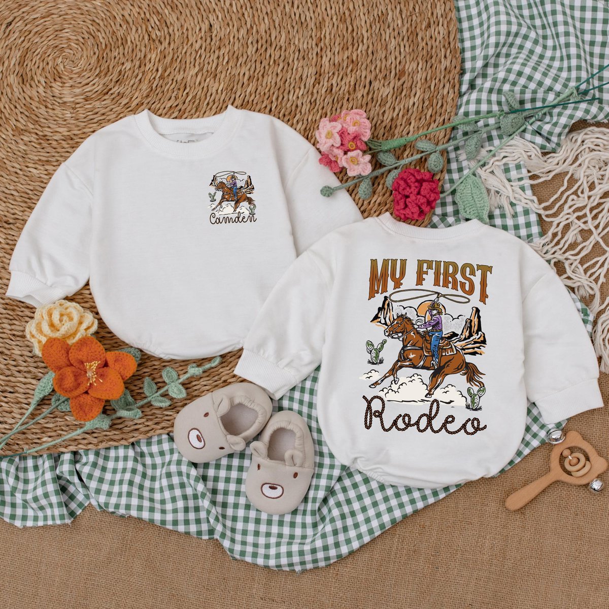 Personalized My First Rodeo Romper 1st Birthday Cowboy Outfit Western Baby Bodysuit Western Cowboy B 188