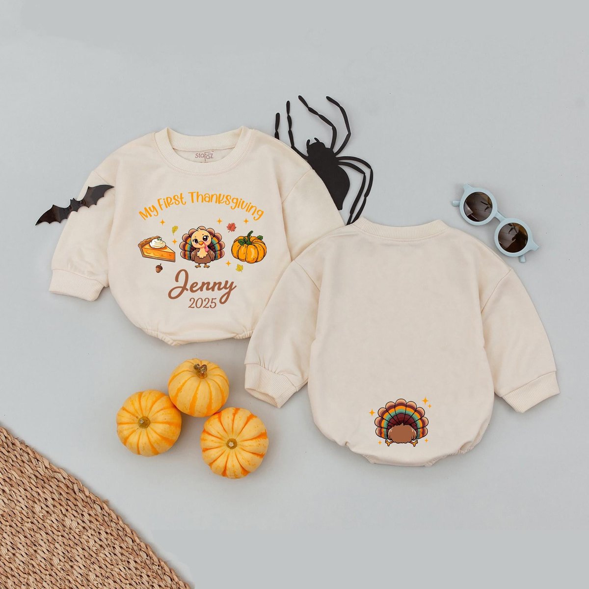 Personalized My First Thanksgiving Baby Bodysuit 1st Thanksgiving Baby Pumpkin Bodysuit Custom Name