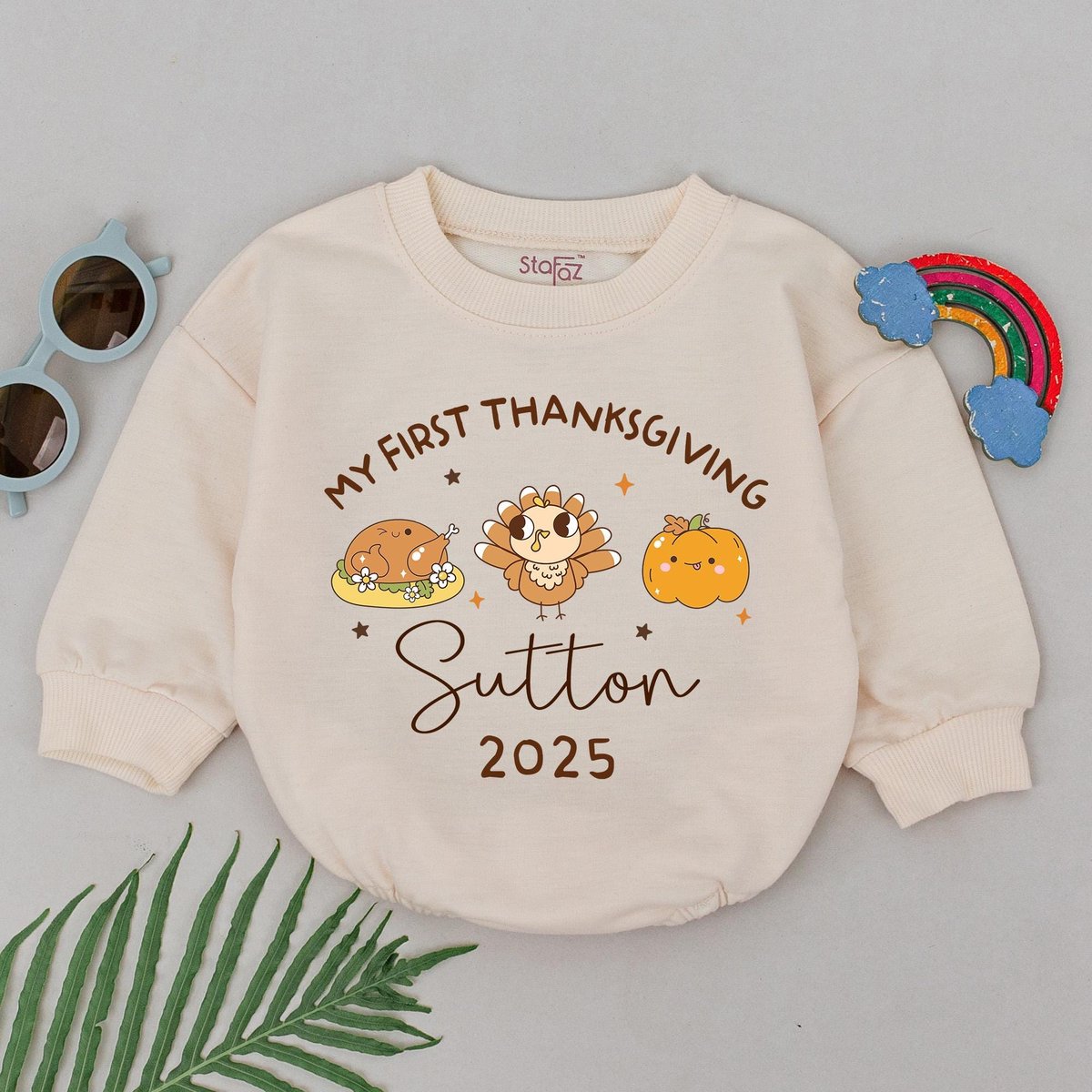 Personalized My First Thanksgiving Romper Custom Name Thanksgiving Bodysuit Turkey Pumpkin Outfit Li