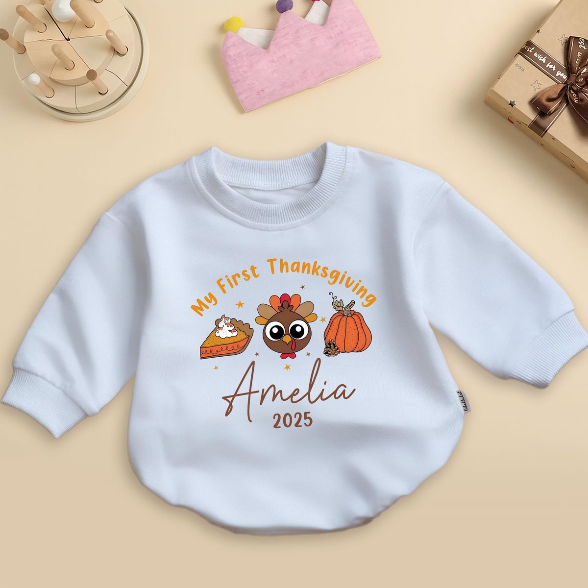 Personalized My First Thanksgiving Bubble Romper Custom Name Turkey Outfit Fall Infant Bodysuit 1st 435