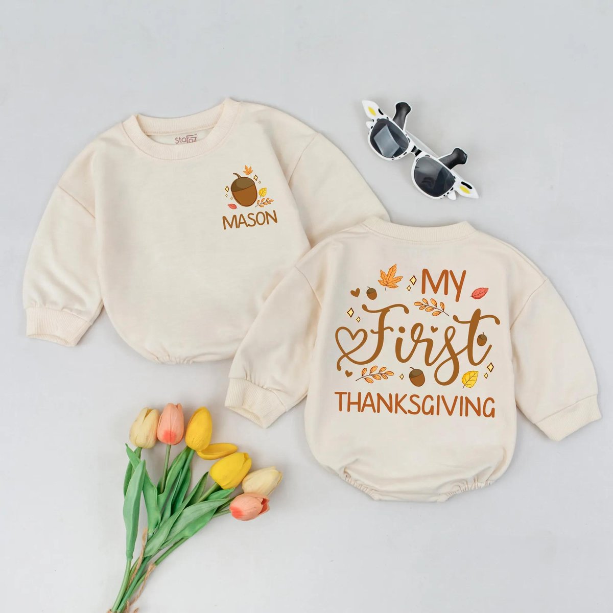 Personalized My First Thanksgiving Baby Romper Fall Baby Clothes Custom Name 1st Thanksgiving Outfit 436