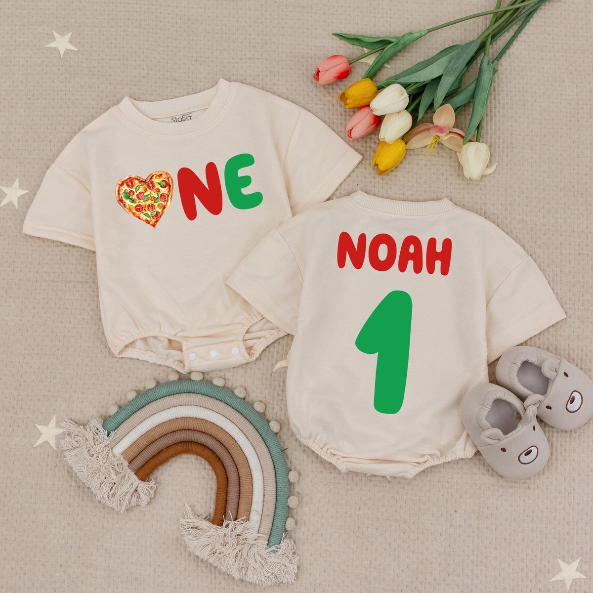 Personalized Name and Age Pizza One Birthday Baby Romper Pizza Theme Party One Birthday Pizza Boy Gi