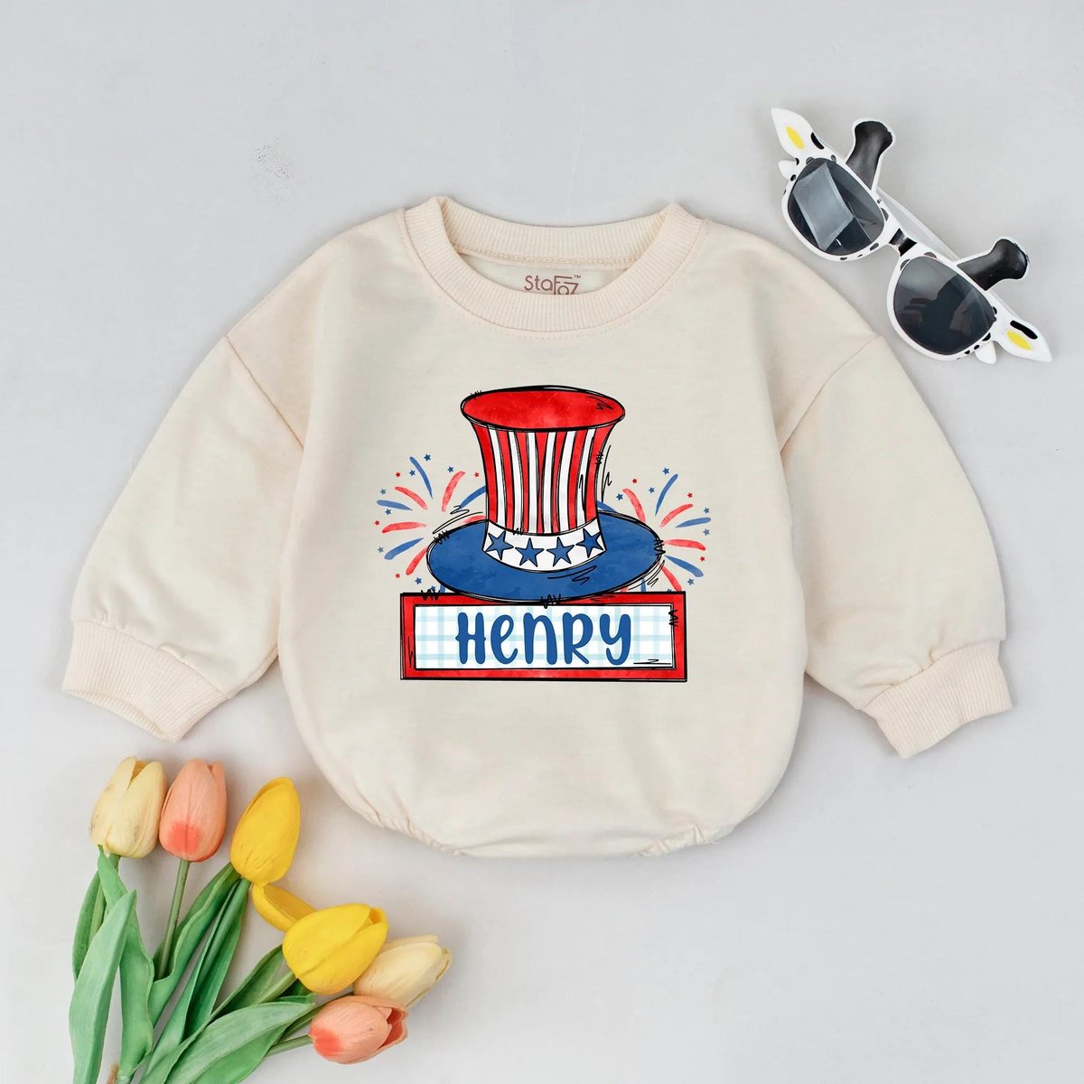 Personalized Name Baby 4th Of July Romper Custom Name Bodysuit Patriotic Baby Outfit USA Baby Clothe 430