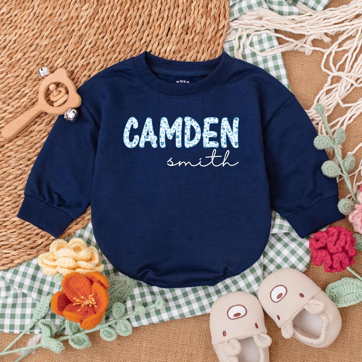 Personalized Name Baby Boy Romper Custom Name Blue Leopard Romper Baby Boy Outfit Baby Shower Gift N 186