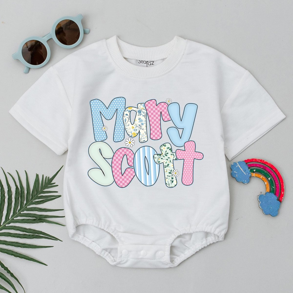 Personalized Name Baby Bubble Romper Summer Baby Bodysuit Cute Floral Baby Outfit Custom Birthday Ba