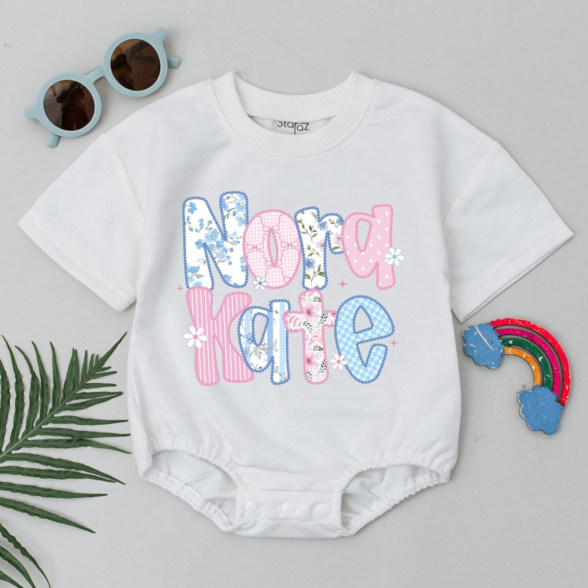 Personalized Name Baby Bubble Romper Summer Baby Girl Bodysuit Cute Floral Baby Outfit Custom First