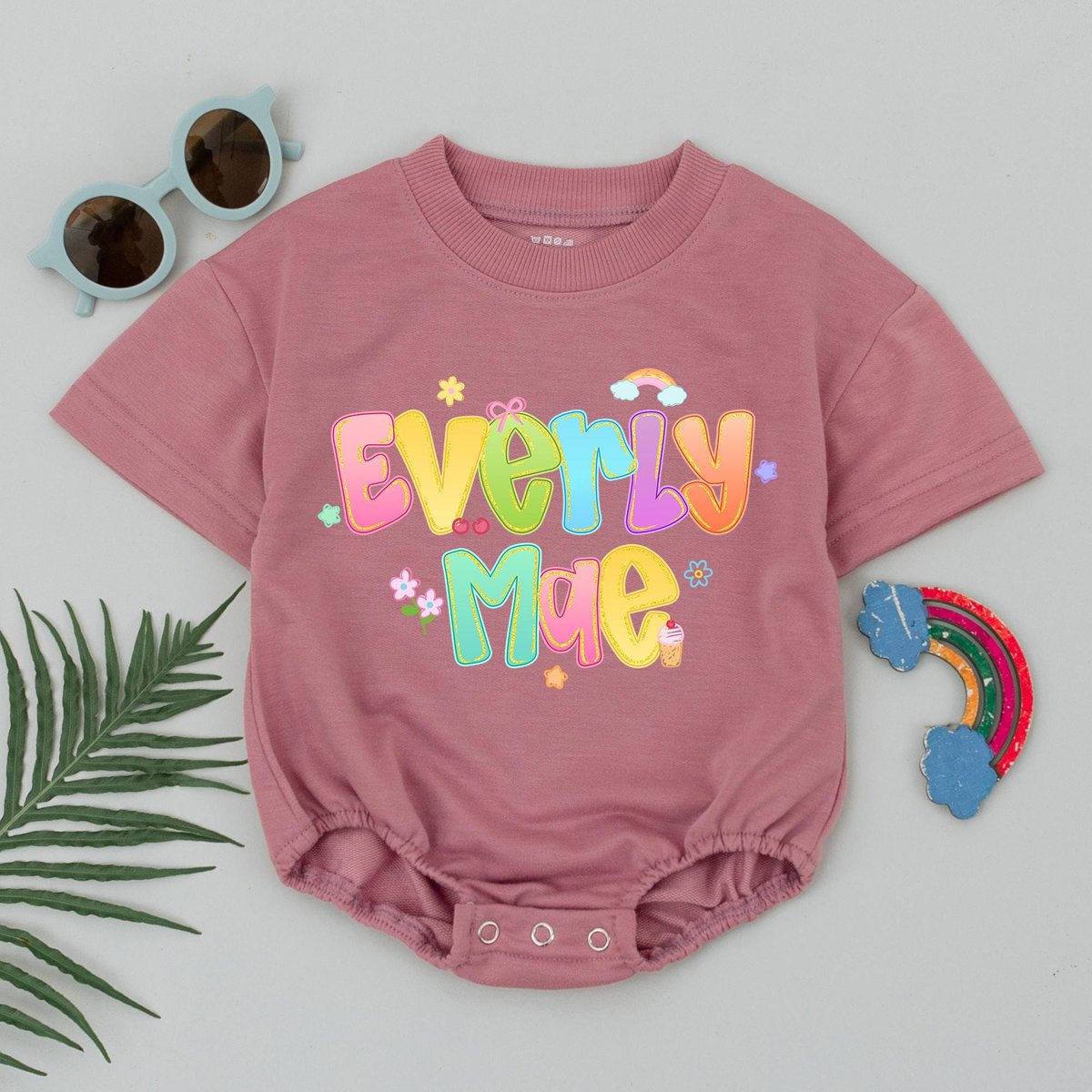 Personalized Name Baby Bubble Romper Summer Baby Girl Outfit Handwriting Print Bodysuit First Birthd