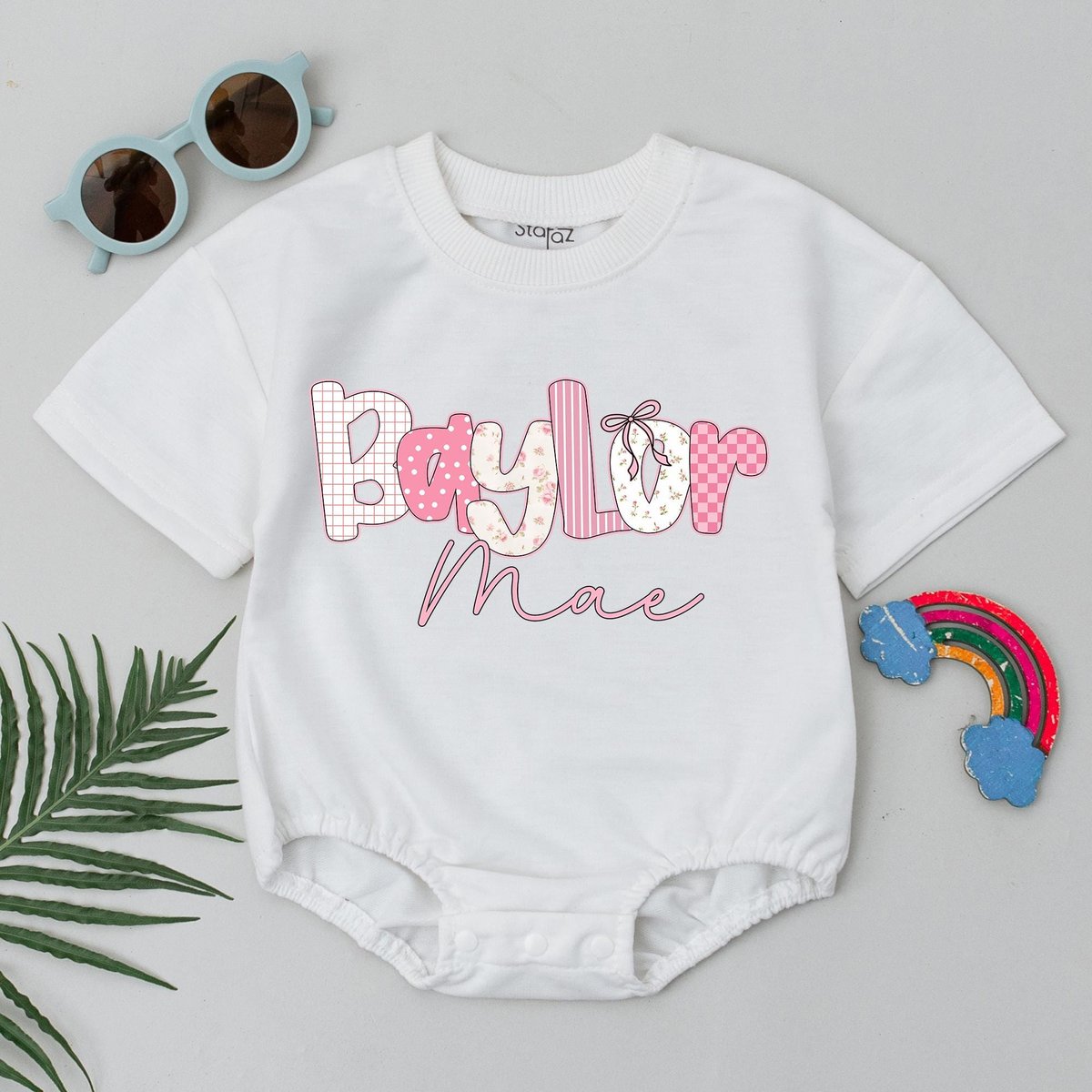 Personalized Name Baby Girl Romper Summer Baby Bodysuit Floral Baby Outfit Custom Birthday Baby Clot