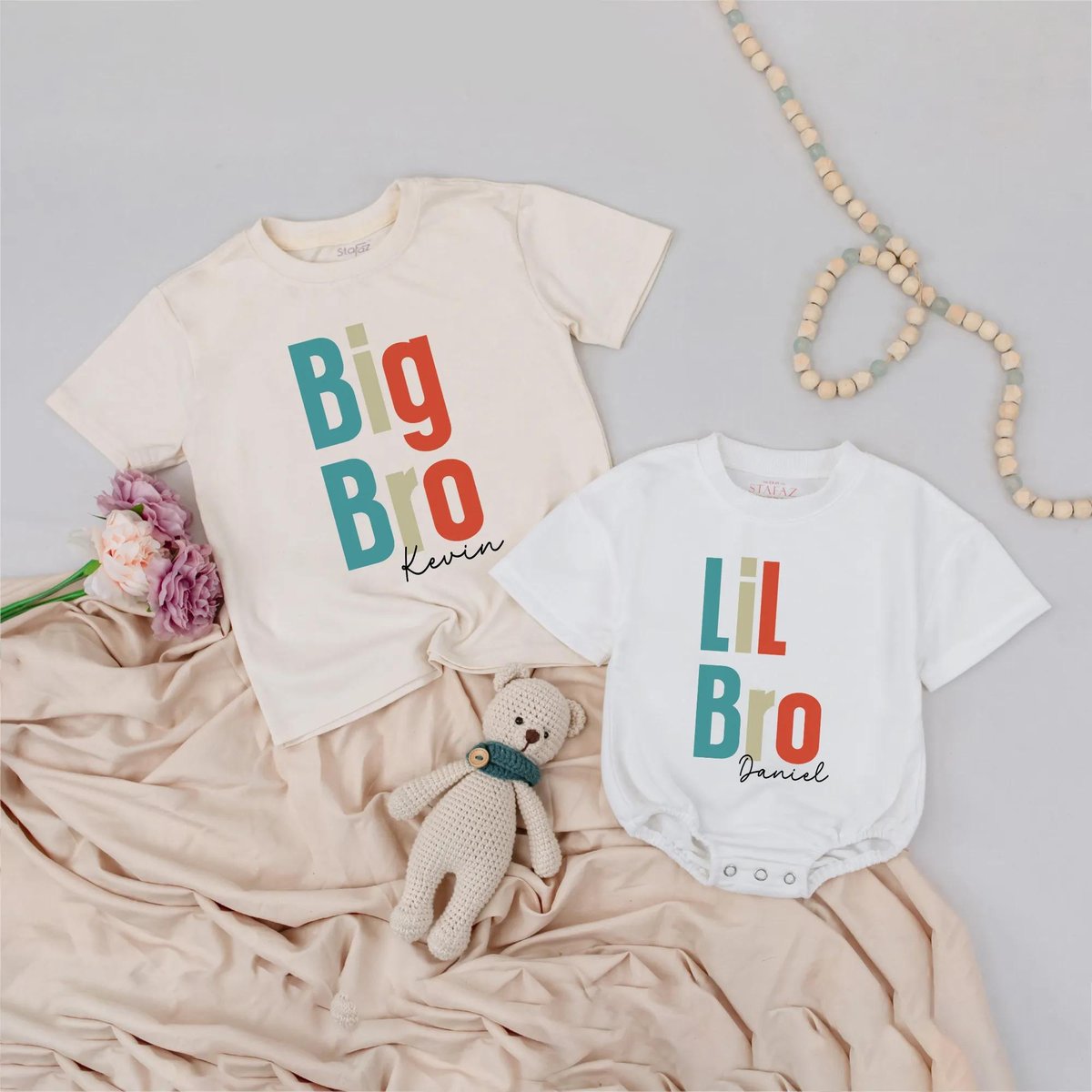 Personalized Name Big Bro Lil Bro Matching Shirts Custom Sibling Outfits Toddler and Baby Brother Cl 432
