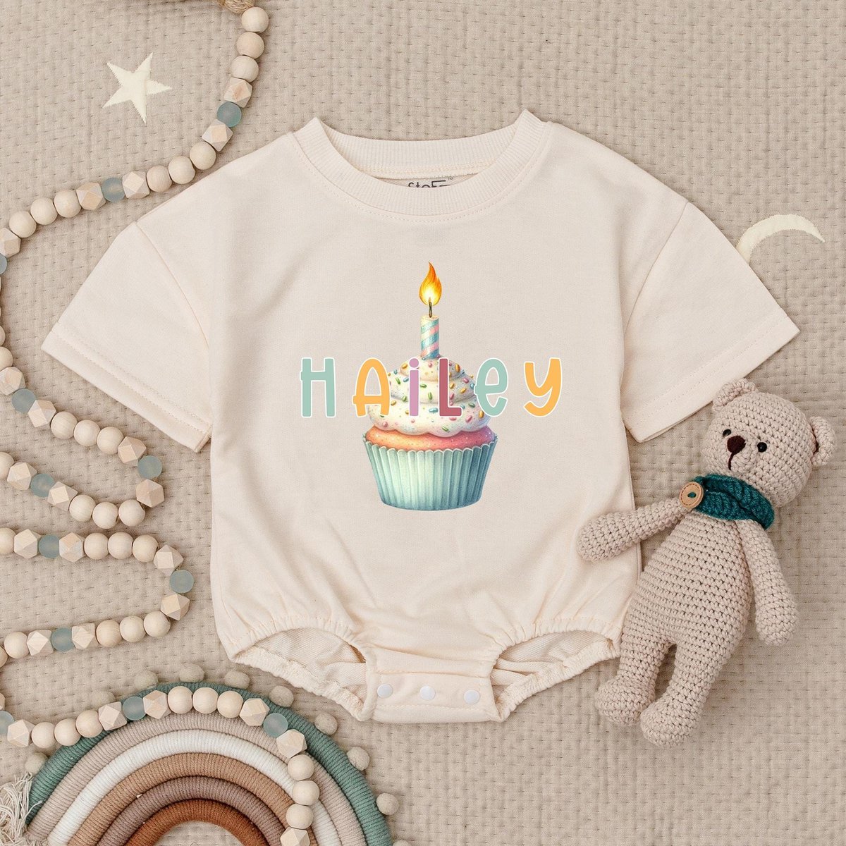 Personalized Name Birthday Candle Baby Romper One Candle Bodysuit First Birthday Cake Girl Baby Girl