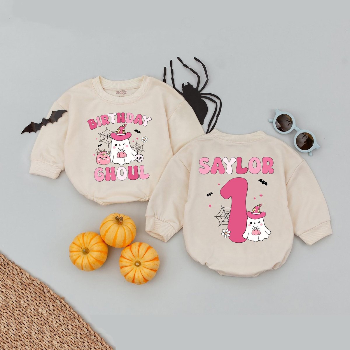 Personalized Name Birthday Ghoul Baby Romper Custom Halloween Birthday Girl Babysuit Halloween Kids