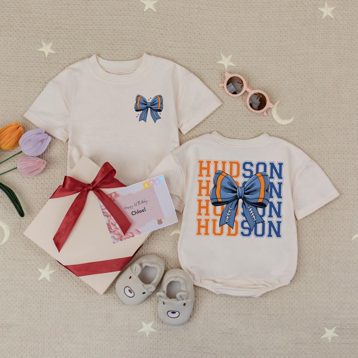 Personalized Name Bow Football Romper Football Bow Game Day Toddler Shirt College Football Retro Foo