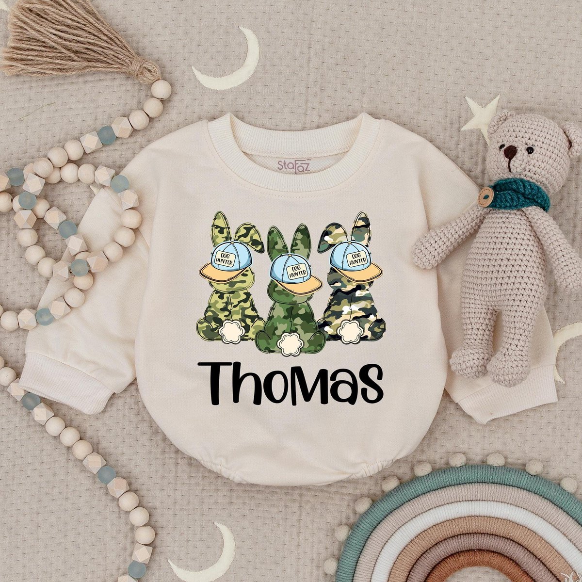 Personalized Name Boy Easter Camo Baby Bodysuit Egg Hunter Bunny Baby Romper Baby Boy Easter Boy Eas