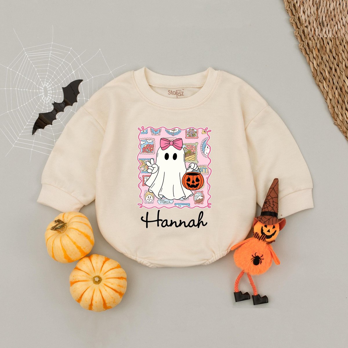 Personalized Name Boys Girls Halloween Bubble Romper Custom Halloween Boys Boo Baby Romper Halloween
