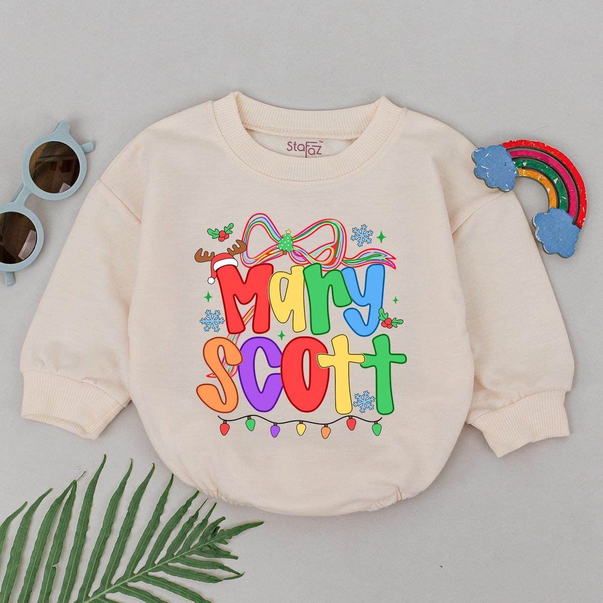 Personalized Name Christmas Baby Romper My First Christmas Bodysuit Custom Name Baby Girl Outfit Xma