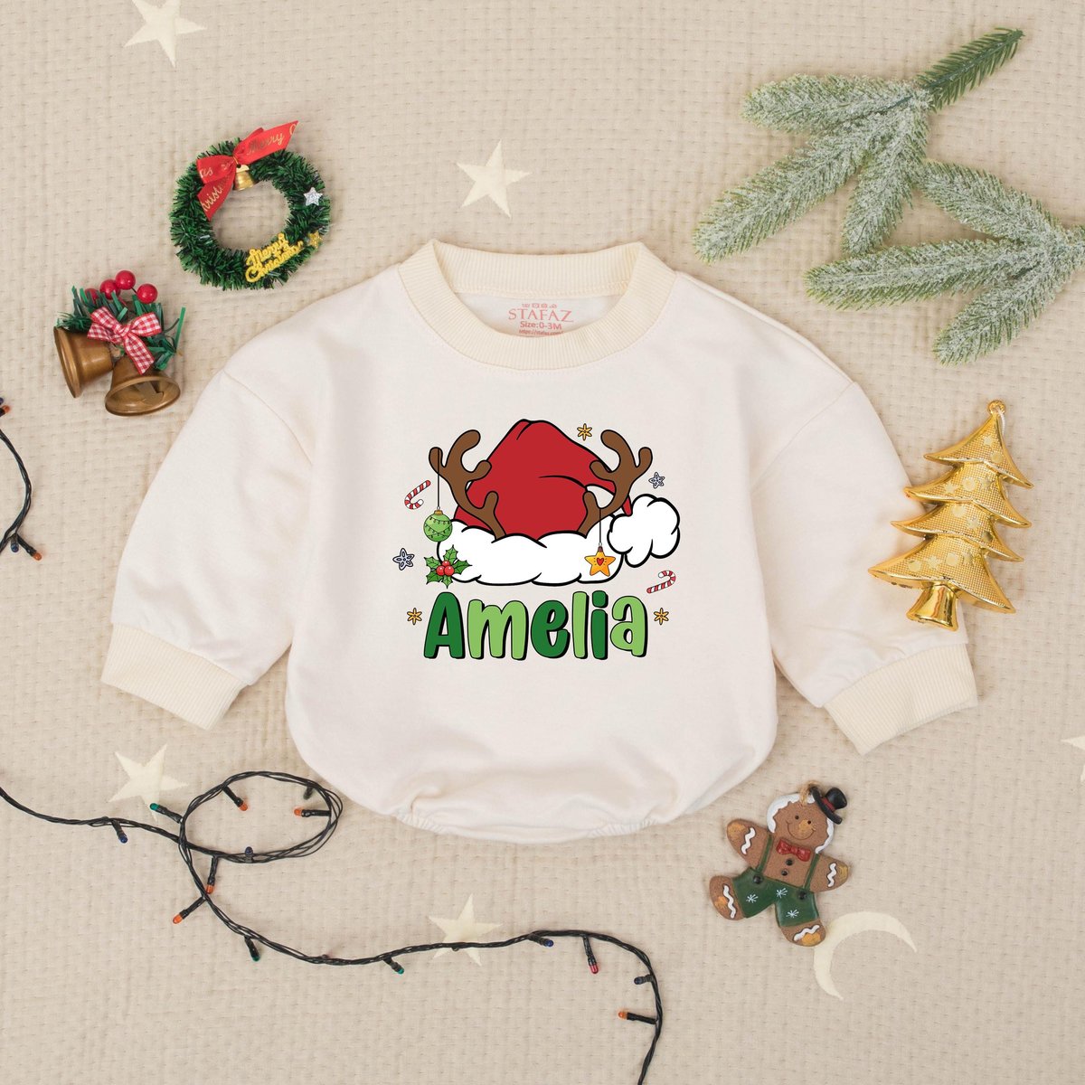 Personalized Name Christmas Baby Bodysuit Newborn Romper Custom Name Infant Baptism Short Sleeve Clo
