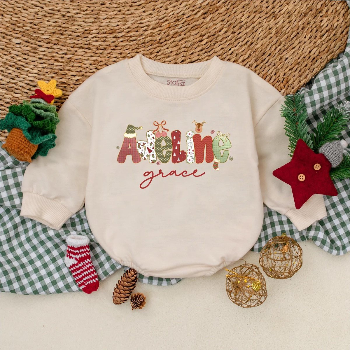 Personalized Name Christmas Bubble Romper Baby Girl Christmas Outfit Toddler Christmas Sweatshirt Wi 435