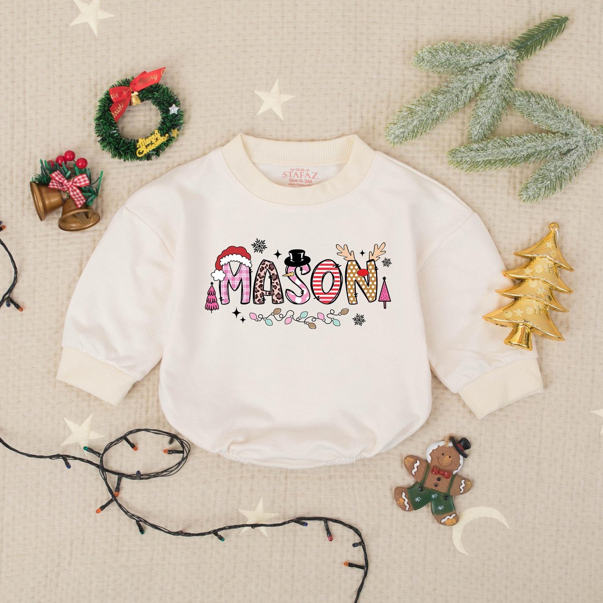 Personalized Name Christmas Kids Bubble Romper Custom Xmas Baby Bodysuit Cute Holiday Toddler Outfit