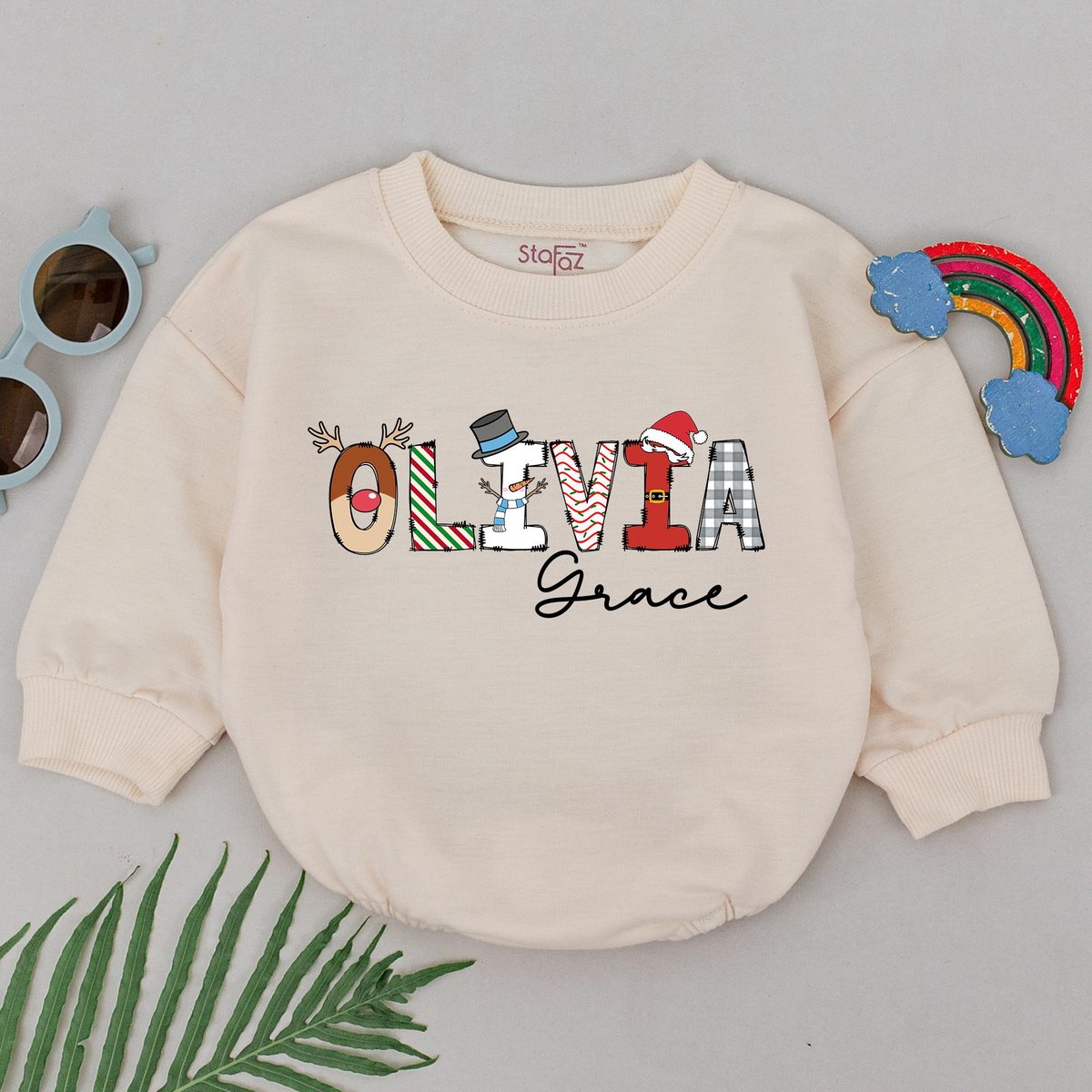 Personalized Name Christmas Romper 1st Christmas Baby Romper Baby Xmas Gift Baby Shower Gift Christm