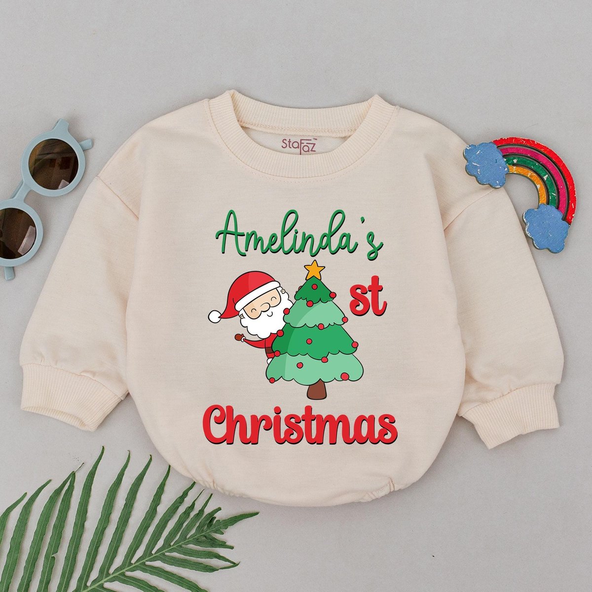 Personalized Name Christmas Romper 1st Christmas Baby Romper Baby Shower Gift Christmas Outfits Newb