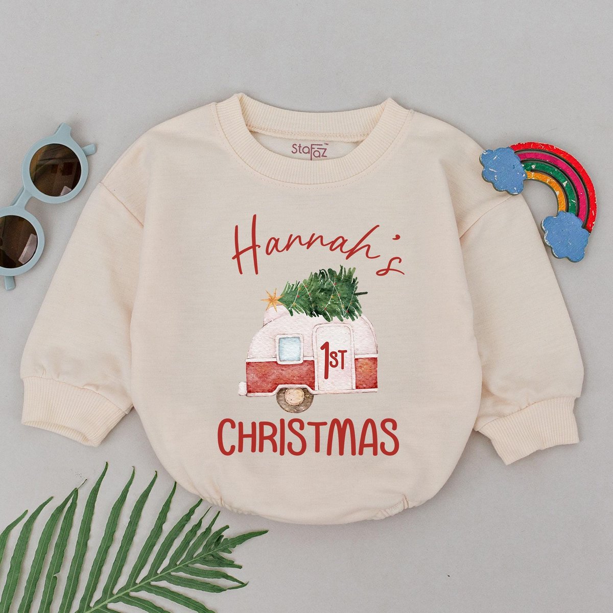 Personalized Name Christmas Romper 1st Christmas Baby Romper Baby Shower Gift Christmas Outfits Newb
