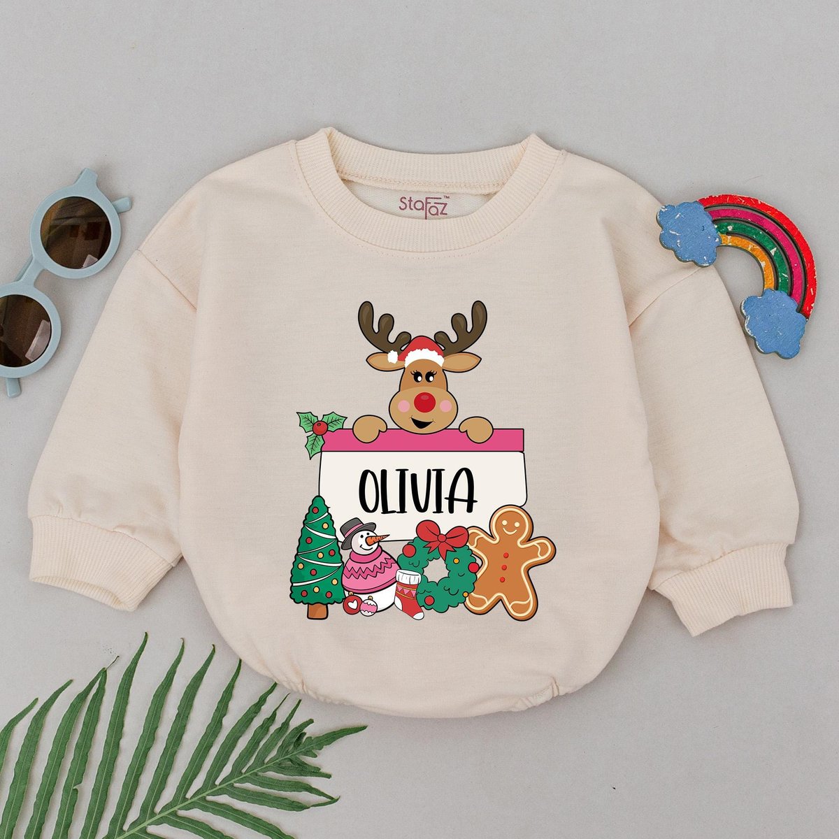 Personalized Name Christmas Romper 1st Christmas Baby Girl Bodysuit Christmas Outfits Baby Xmas Gift