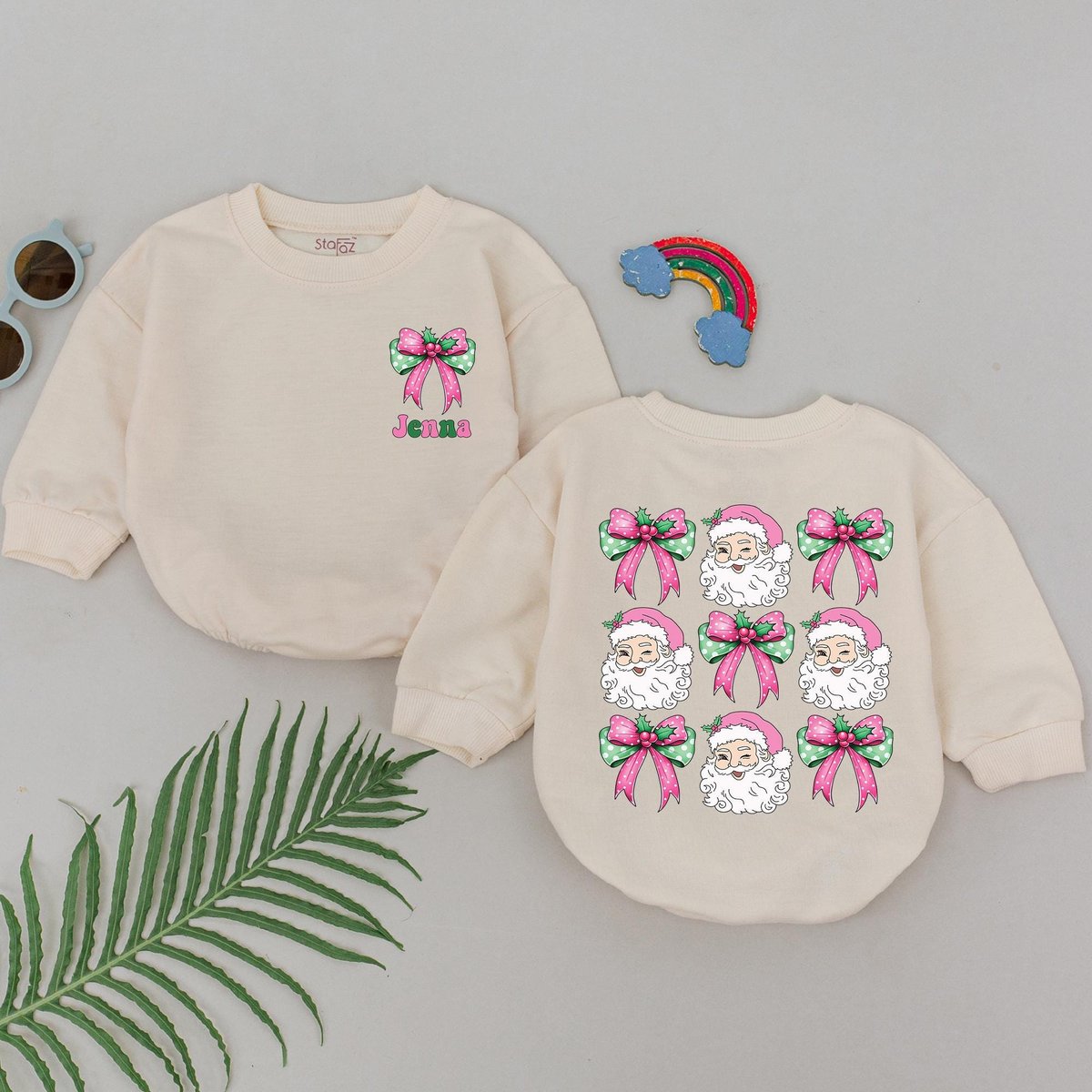 Personalized Name Christmas Romper 1st Christmas Bow Romper Baby Xmas Gift Baby Shower Gift Christma