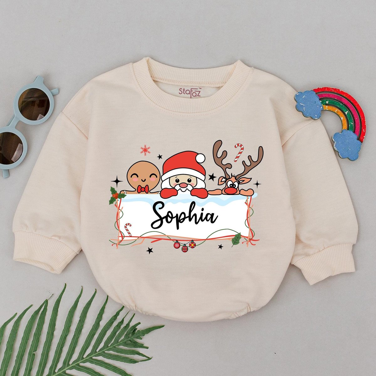 Personalized Name Christmas Romper 1st Christmas Santa Reindeer Baby Romper Baby Shower Gift Christm