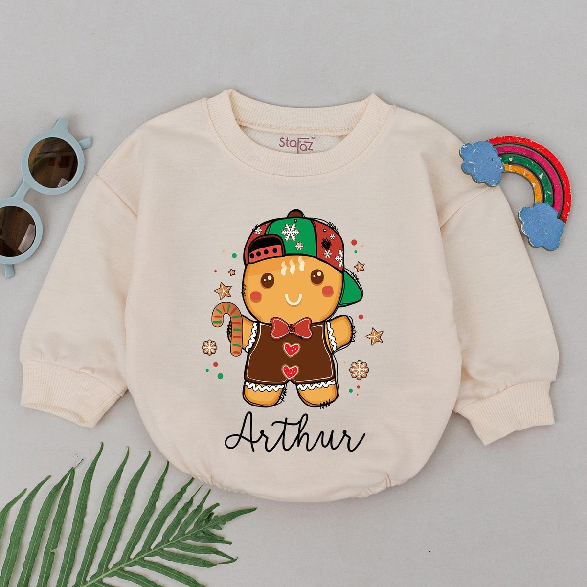 Personalized Name Christmas Romper Gingerbread Christmas Outfits 1st Christmas Romper New Baby Gift