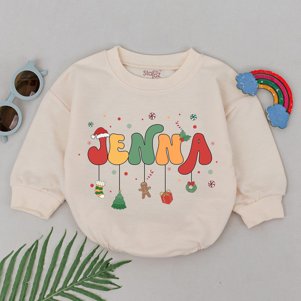 Personalized Name Christmas Romper Christmas Baby Outfits 1st Christmas Romper New Baby Gift Baby Sh