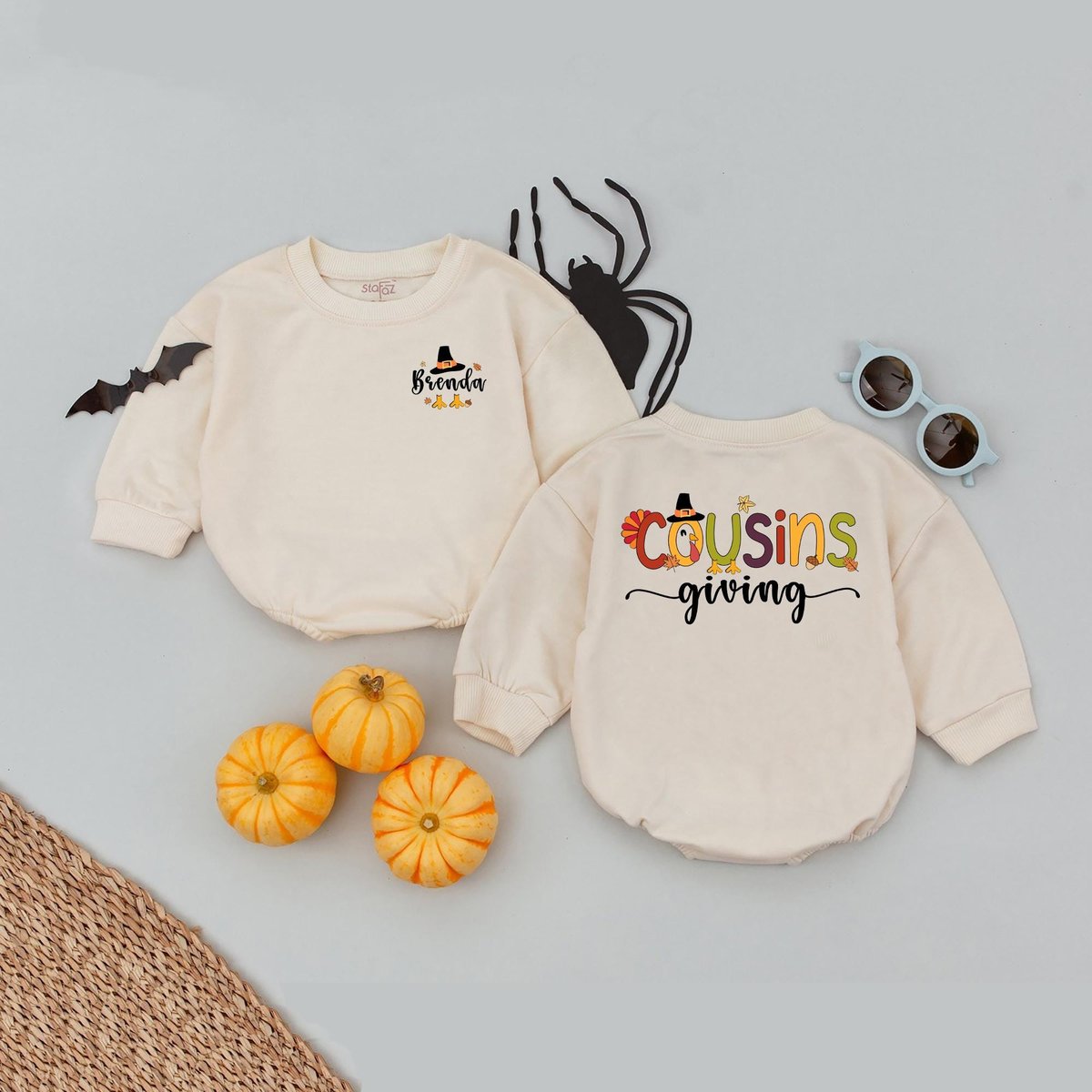 Personalized Name Cousins Thanksgiving Matching Bubble Romper Custom Family Holiday Outfit Toddler T
