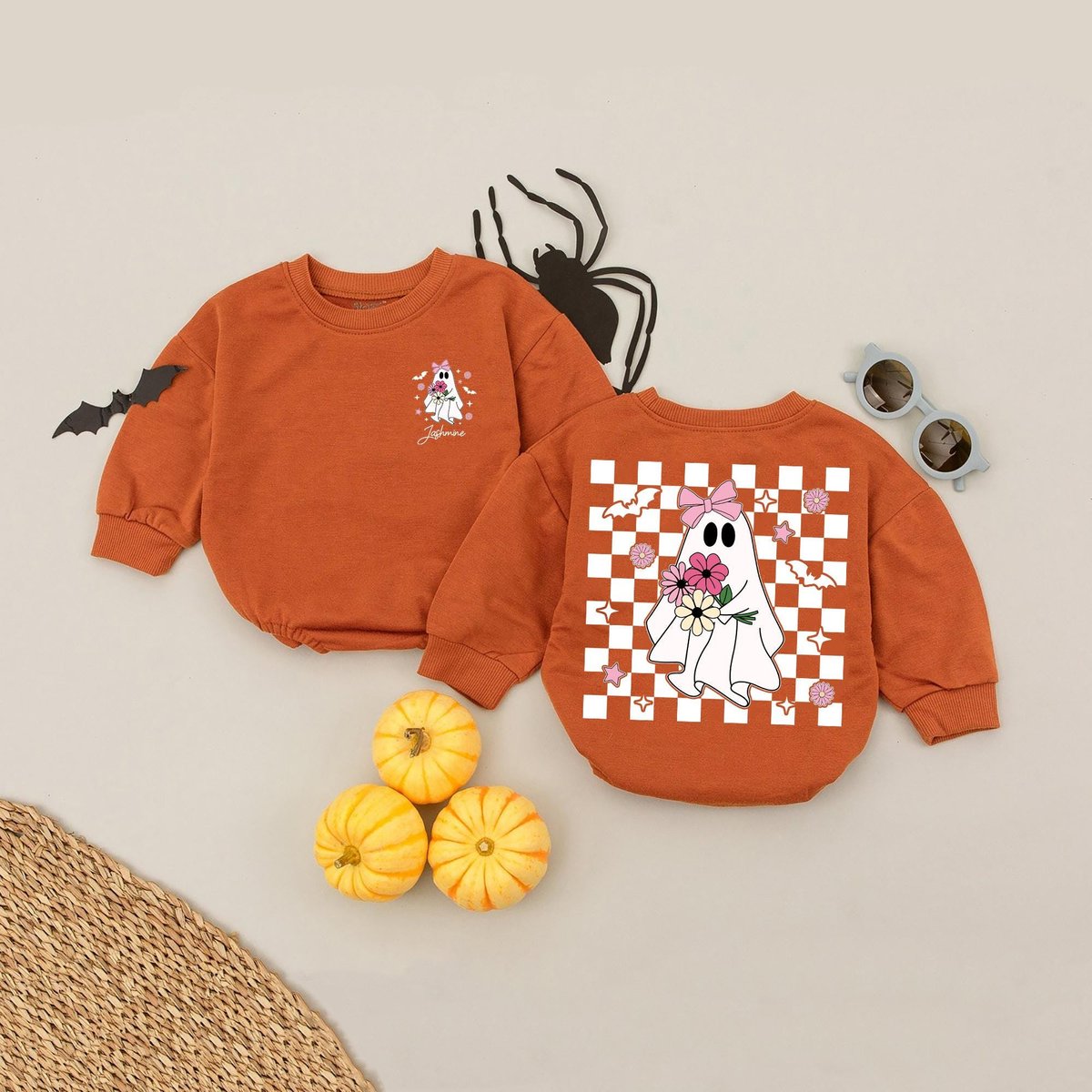 Personalized Name Cute Boo Baby Romper Ghost Baby Bodysuit First Halloween Bodysuit Spooky Season Ba