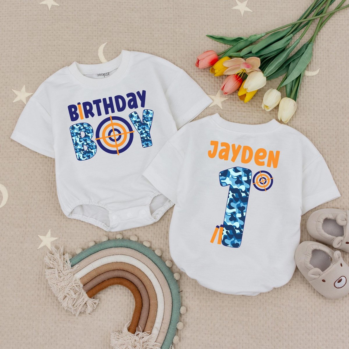 Personalized Name Dart gun Birthday Boy Baby Romper Dart Birthday Party Babysuit Dart Gun Birthday B