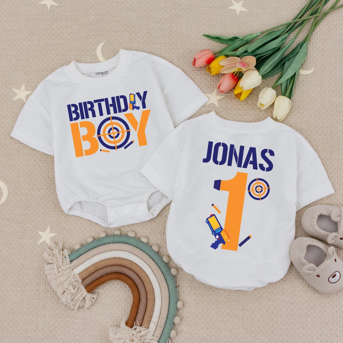 Personalized Name Dart Gun Foam Birthday Bodysuit For Baby Shooting Party Toy Gun Birthday Dart Birt