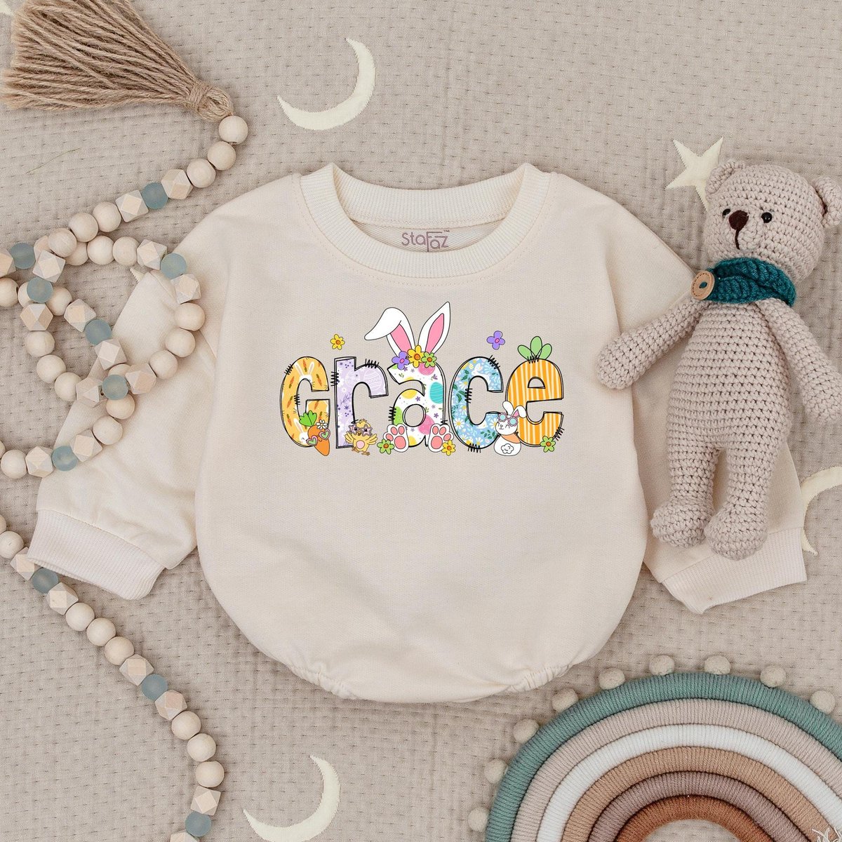 Personalized Name Easter Bodysuit For Baby Custom Easter Baby Boy Girl Outfit My First Easter Baby B