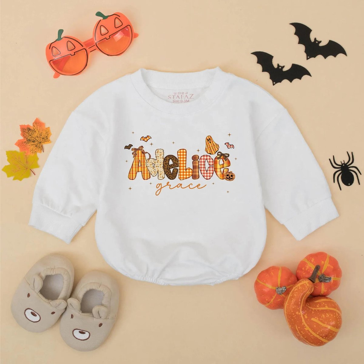 Personalized Name Fall Halloween Baby Girl Romper Custom Halloween Infant Bodysuit Autumn Toddler Ou 435