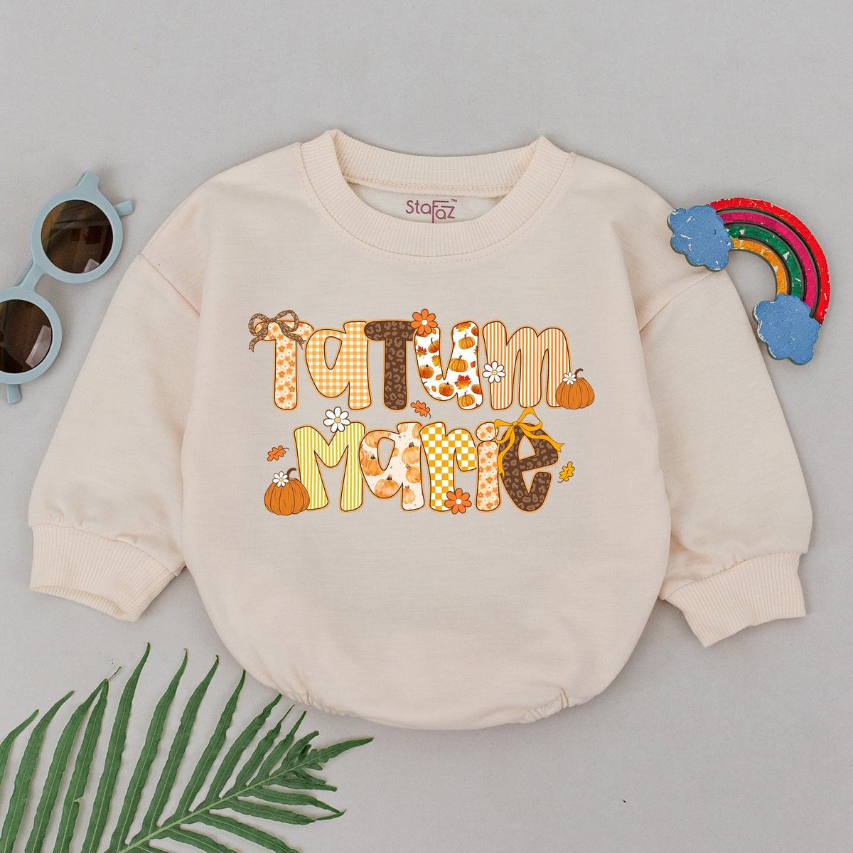 Personalized Name Floral Fall Romper Girly Autumn Pumpkin Bodysuit Pumpkin Spice Outfit Thanksgiving