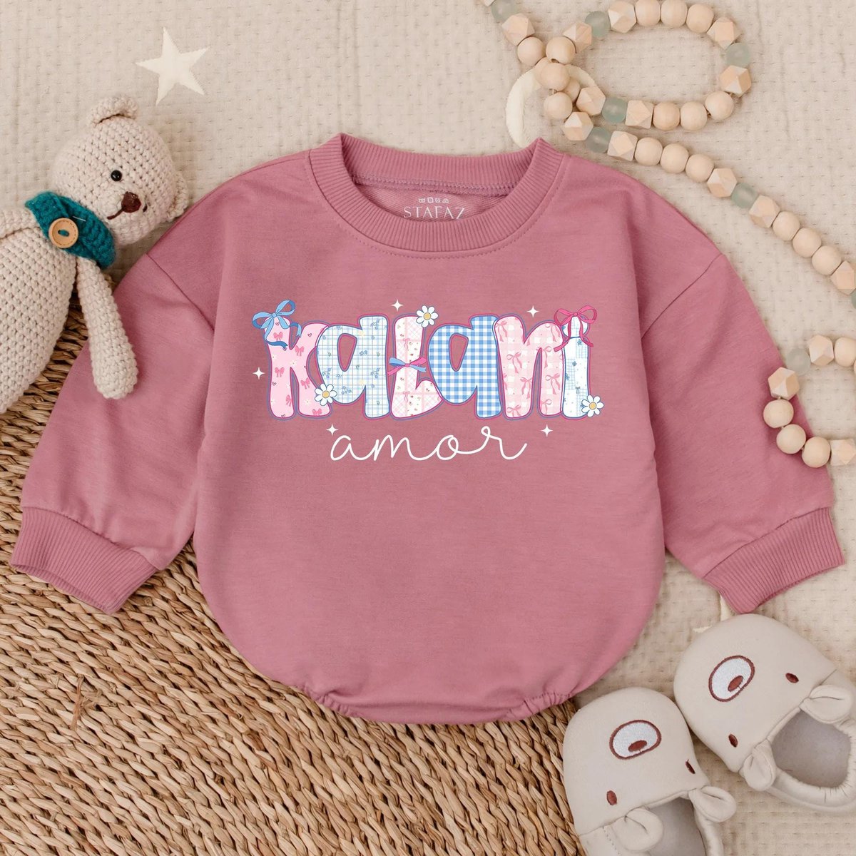 Personalized Name Flower Baby Bubble Romper Baby Girl Outfit Baby Shower Gift Cute Baby Girl Clothes