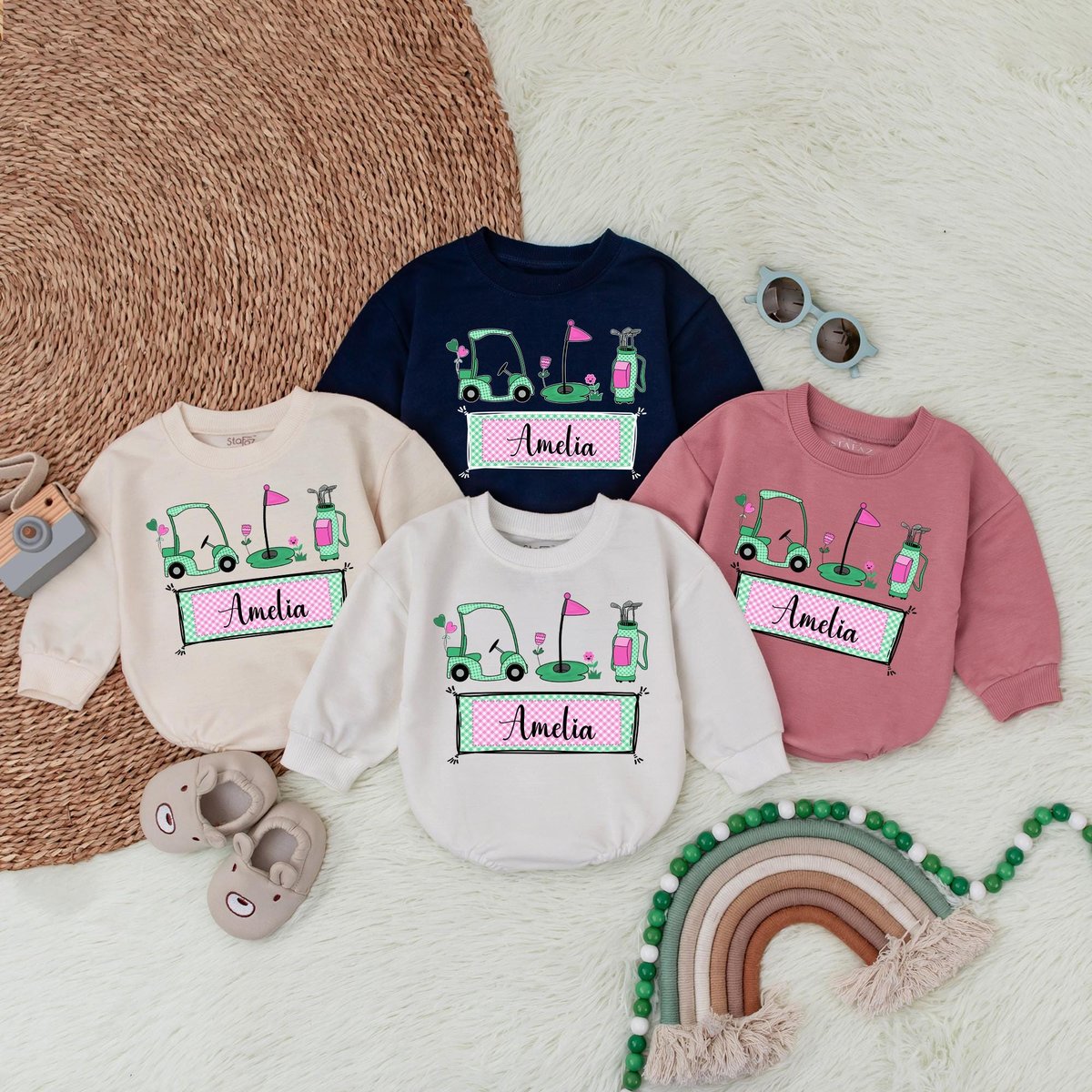Personalized Name Girl Caddy Baby Bubble Romper Golf Baby Clothes Daddy's Golfing Buddy Baby Outfit 188