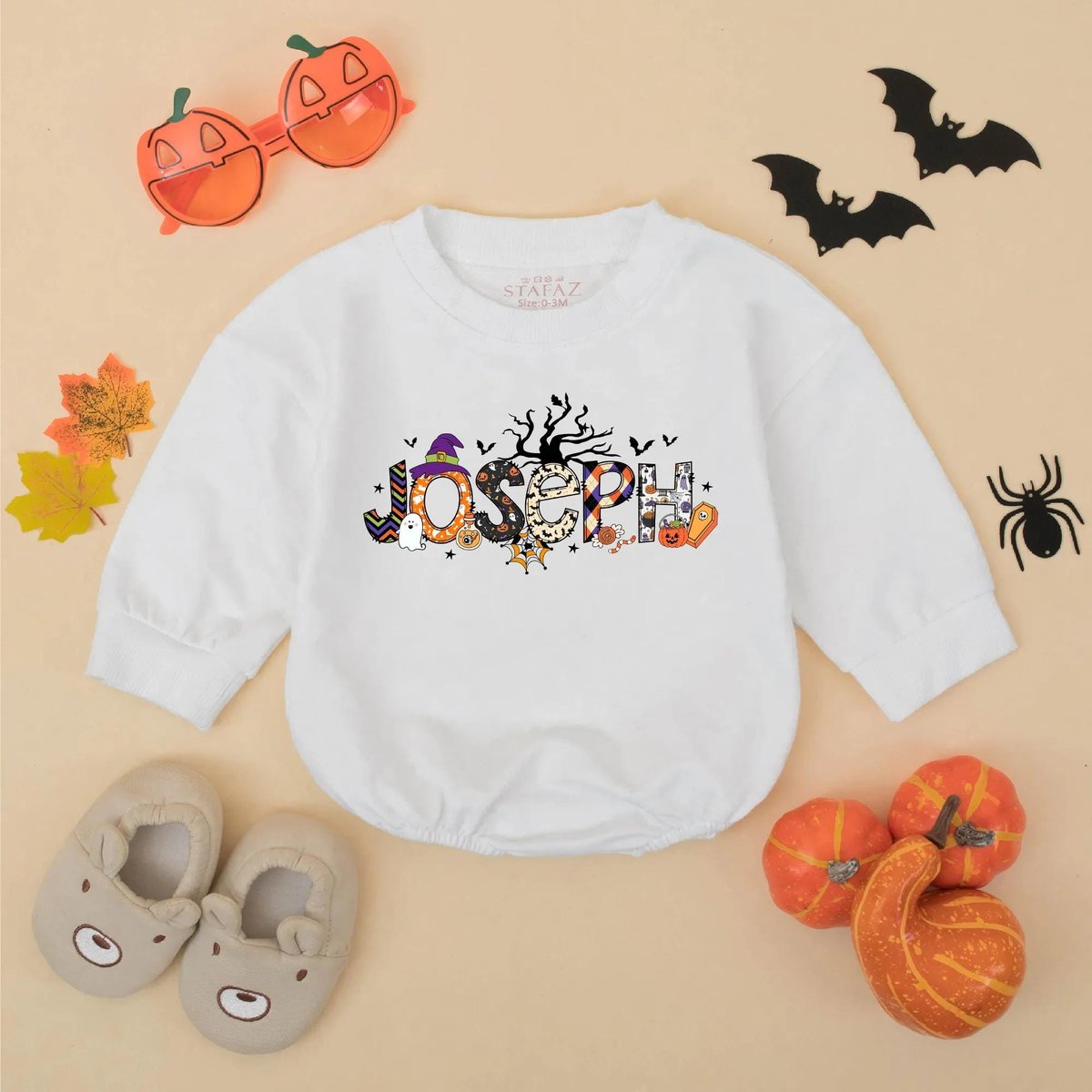 Personalized Name Halloween Baby Romper My First Halloween Bodysuit Custom Baby Fall Outfit Baby Boy 432